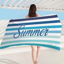 1pc Ultra Soft Blue Striped Summer Pattern Printed Microfiber Beach Towel, Home Decor, Suitable For Beach, Pool, Camping And Travel, Extremely Comfortable - Multicolor - View 8
