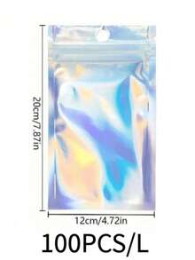 100/50/30/10pcs Cute Colorful Plastic Resealable Foil Bags, Holographic Bags, Reusable Jewelry Retail Bags, Suitable For Food Storage, Jewelry, Small Businesses, Gift Packaging, Christmas - Multicolor - View 19