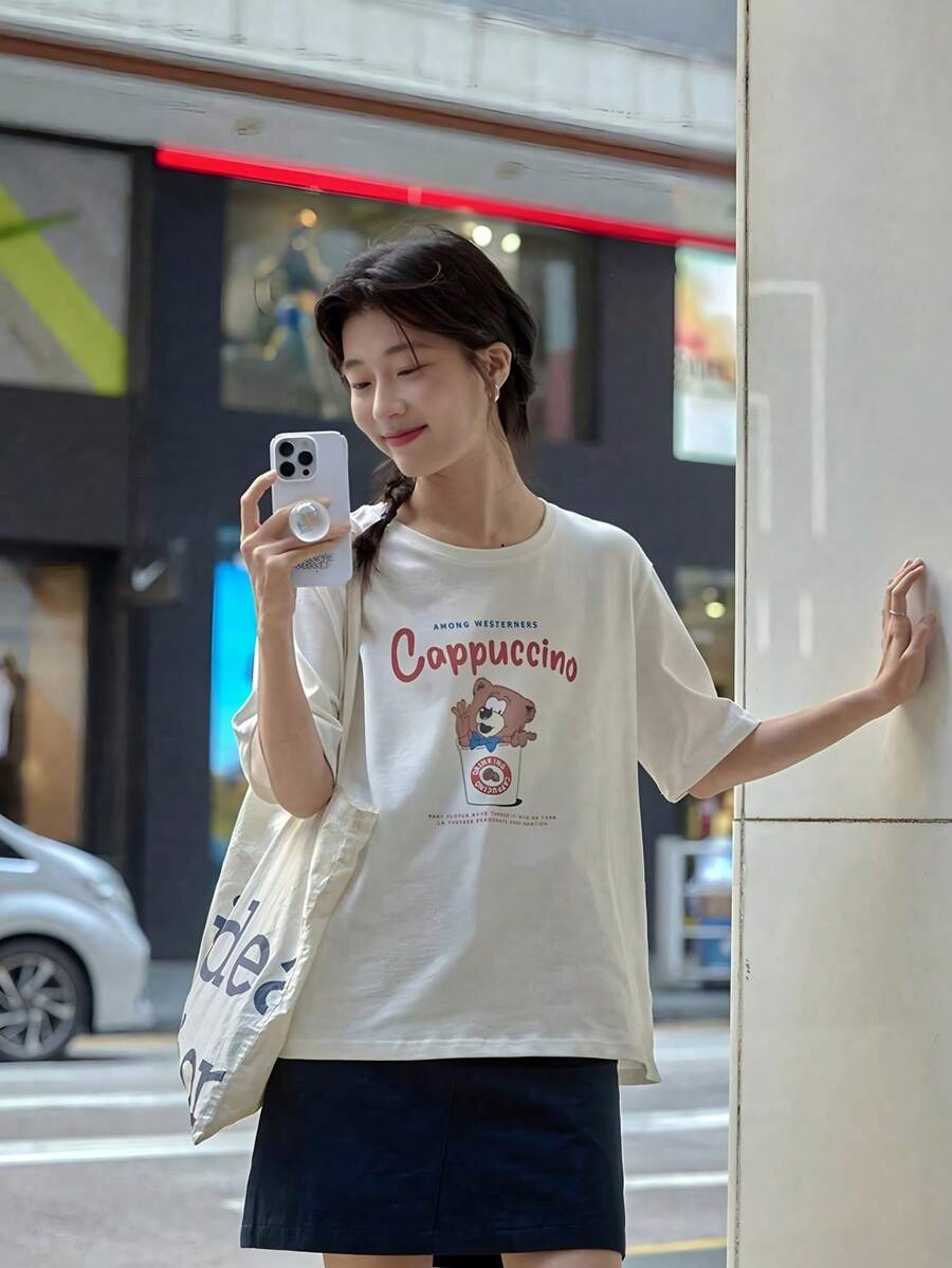 200g Pure Cotton T-Shirt, Summer 2025, Women's, New, Short Sleeve, Pure Cotton, Girl's Print, Short Sleeve, Round Neck, Couple's Wear, Round Neck, Women's Top - White - View 1