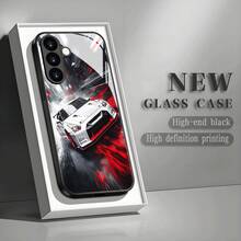 Red And White Racing Stripe Japanese Performance Coupe Tempered Glass Phone Case, Suitable For Track Racing, City Drives, And Car Enthusiast Gatherings. Features A Raised Lens Ring For Scratch And Impact Protection, TPU Soft Edges With Four-Corner Cushioning For Drop Protection, And A Glossy Back Panel That Is Fingerprint-Resistant And Easy To Clean. Ideal For JDM Modified Racing Car Enthusiasts, - Image 1 Pcs - View 6