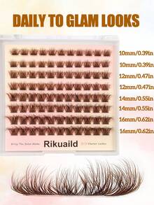 Rikuaild 88片 D捲棕色蓬鬆簇狀假睫毛，交叉細毛自然款，適合旅行與日常妝容，DIY接睫毛，新手友善 - D - 查看 4