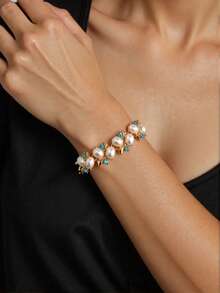 Set de 3 piezas de joyas con baño de oro, perlas falsas y cristales azules, incluyendo collar y aretes, ideal para el Día de San Valentín, Día de la Madre, Cumpleaños, Bodas y Fiestas. Conjunto de joyas perfecto para novias y uso diario, mamá, madre, Día de la Madre, regalo - Blanco - Ver 9