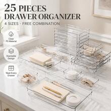 Drawer Organizer Set 25 Pcs, Plastic Storage Divider Trays In 5 Sizes, Stackable Transparent For Makeup Stationery Hair Accessories Kitchen Fridge - View 1