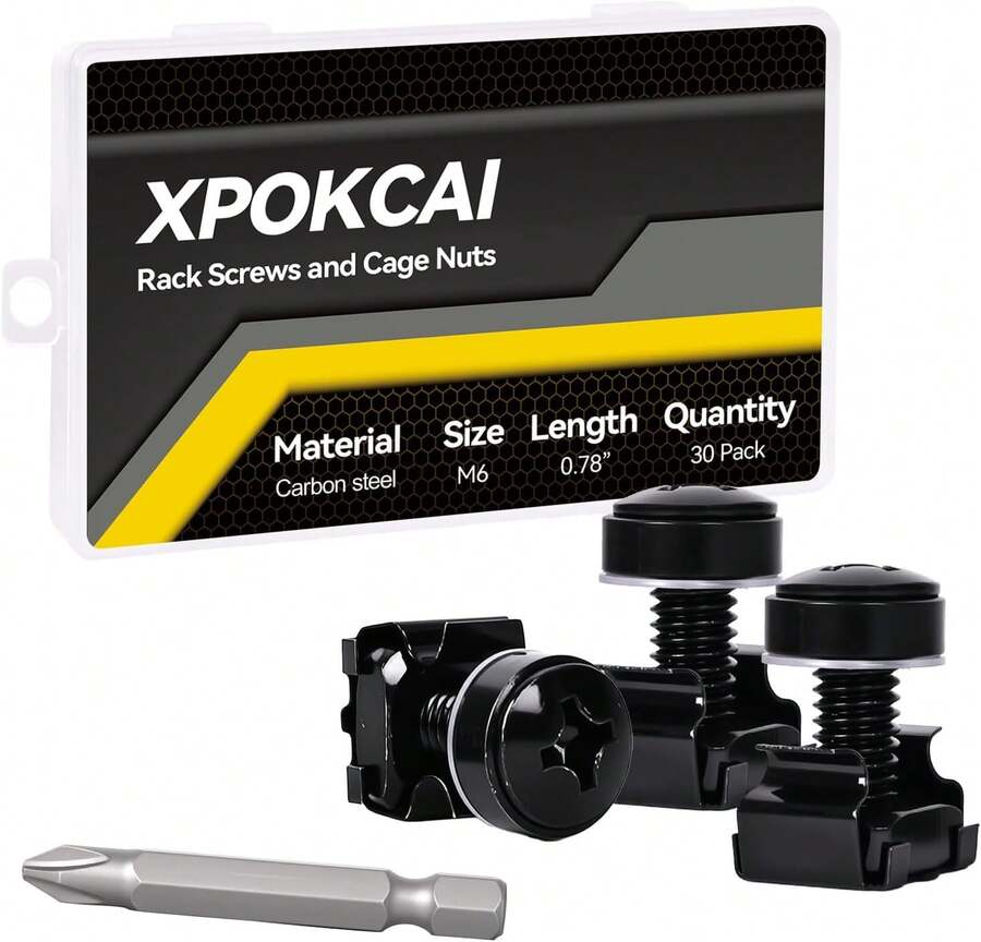 Xpokcai 30-Pack M6 X 20mm Rack Mount Screws And Cage Nuts For Server Racks,Routers&Amp;Audio Equipment Cabinets Wall Server Network Enclosure Mount Screws - White - View 1