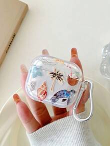 Summer Ocean Turtle Pattern Transparent Protective Case With Carabiner, Compatible With AirPods 1 2 3 4 Pro 2, Soft TPU Material - Multicolor - View 5