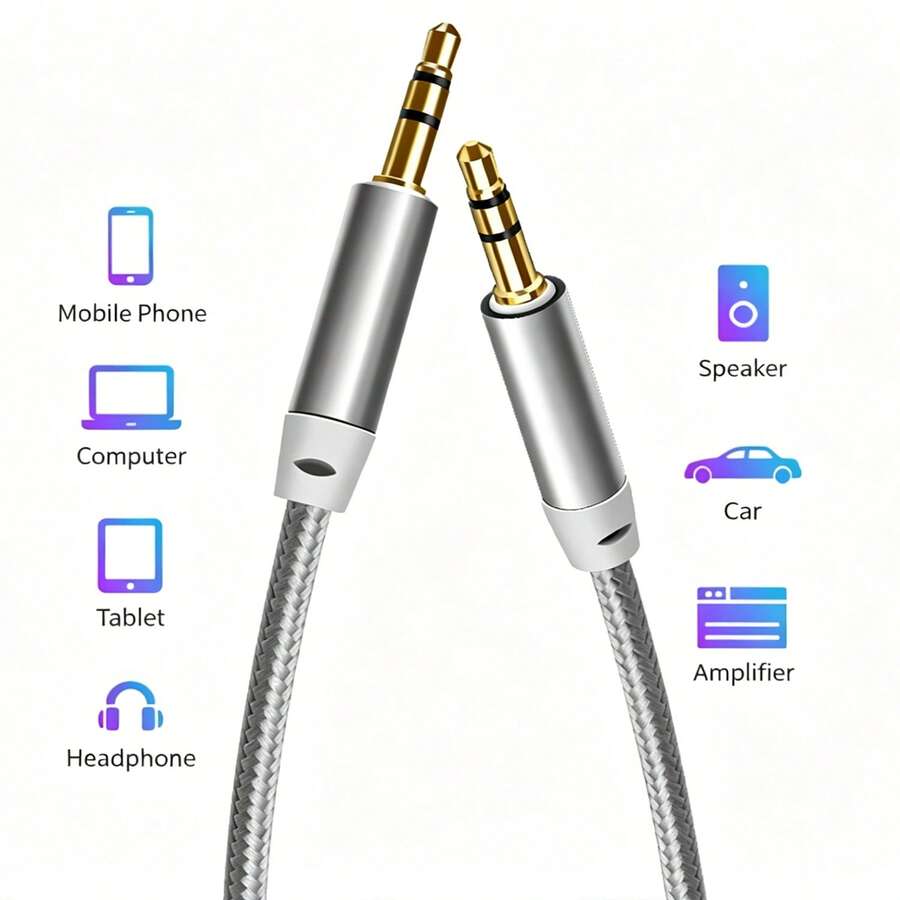 編織 3.5mm 立體聲 AUX 傳輸線,公對公音訊延長線,適用於直播、車用音響、電腦、iPod、MP3 和耳機 - A - 查看 1