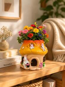 Mushroom Stump Planter, Resin Fairy Garden Flower Pot, Cute Animal Theme Plant Container, Indoor/Outdoor Succulent Planter, Suitable For Yard, Lawn, Home Decor, Unique Gardening Gift For Plant Lovers - Mushroom-shaped Tree Stump Flower Pot - View 10