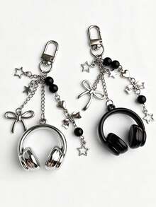 1pc Cute Creative Earphone Bead Chain Keychain Phone Strap Pendant Backpack Hanging Decoration Accessory, Ideal Gift For Friends/Besties/Family - Multicolor - View 3
