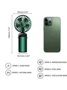 Ventilador eléctrico portátil de 6000mAh con pantalla LED, 5 ajustes de velocidad del viento, ventilador de escritorio recargable con correa colgante, mini ventilador eléctrico para viajes y oficina - Multicolor - Ver 4