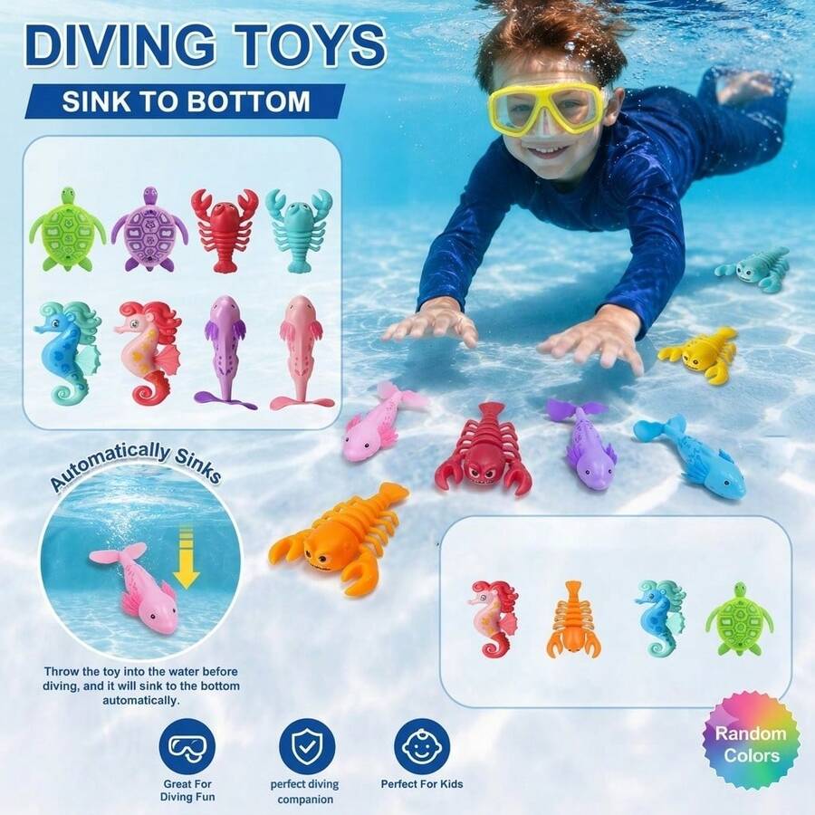 4pcs Kids Diving Pool Toy Set - Random Colors, Diving And Standing Seahorses, Suitable For Summer Pool Party Diving Treasure Hunt Games