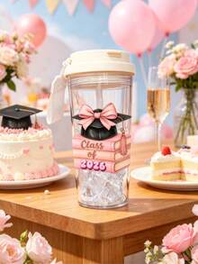 1個/5個 500ml 畢業卡通學士帽印花旅行杯 - 透明咖啡杯，防漏便攜式水瓶附吸管與提繩，適合旅行、健身、辦公室與學校 - 可愛畢業生、學生畢業季禮物返校季冰咖啡杯 - 多色-學士帽眼睛 - 查看 2