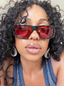 1 Pair Women's Wrapped Red Fashion Glasses Y2K Versatile Casual Glasses Suitable For Daily Wear Street Photography Vacation Travel Outdoor Sports Summer Beach Accessories Back To School - Red - View 3