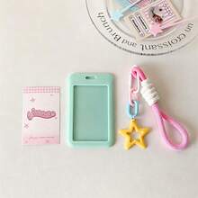 1pc - 2D Colorful Card Holder, Ins Minimalist Five-Pointed Star Slide Cover ID Card Protector Student School Card Storage Pendant, First Day Of School - Multicolor - View 5