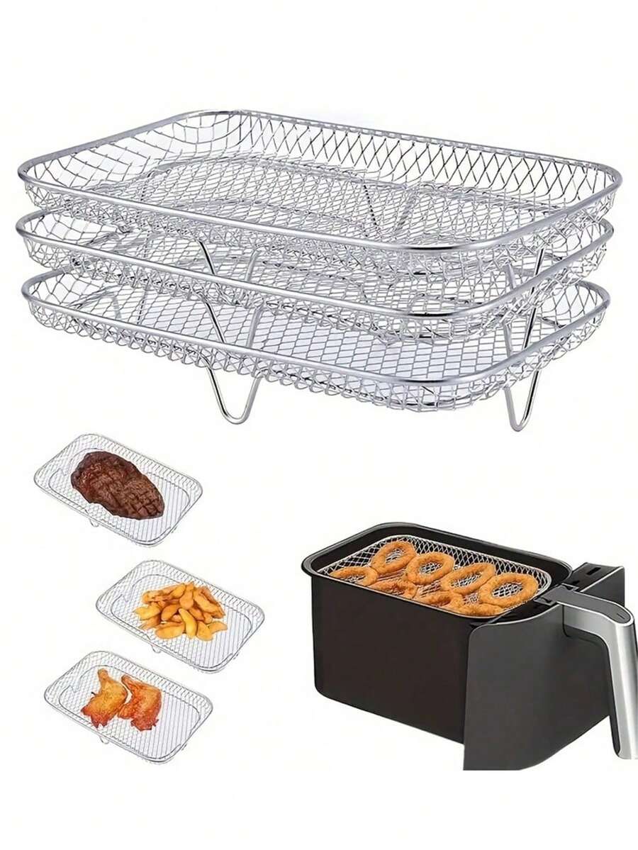 Stackable Air Fryer Dehydrator Rack, Stainless Steel Air Fryer Accessories, Durable Structure, Dishwasher