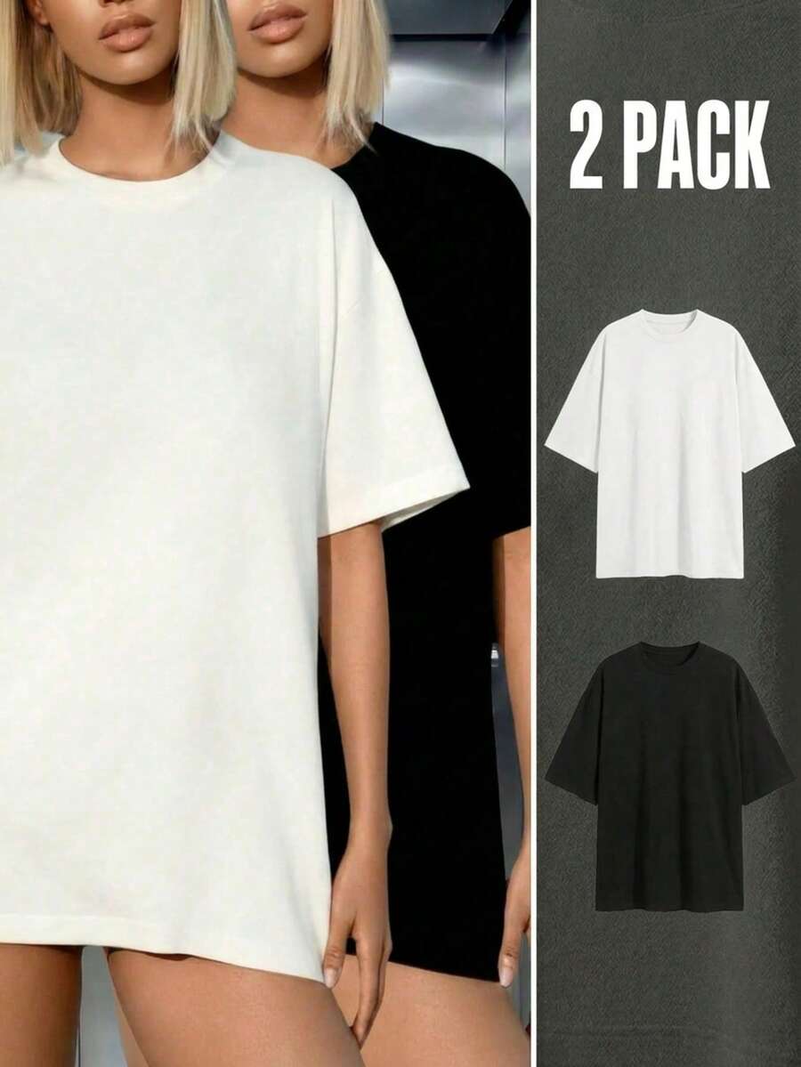 女士宽松圆领短袖长款T恤，休闲简约优雅性感街头Y2K风格，春夏款
