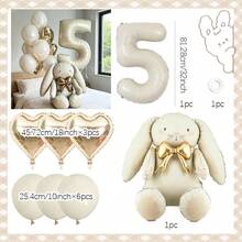 Cream White Rabbit Number Balloon Garland Set, 32 Inch Cream White Number Foil Balloon, Cute Rabbit Standing Aluminum Foil Balloon With Gold Bow, Suitable For Birthday Party Decoration, Baptism, Anniversary, Wedding, Valentine's Day Party Decoration, Christmas Decoration, Wedding Arrangement, Room Decoration. - Rabbit Set - View 13