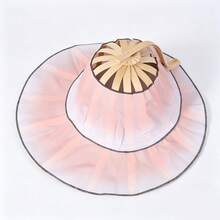 Topi Matahari Lipat 2-in-1 dengan Kipas Genggam, Topi Matahari Portabel dengan Tali Pengikat Terintegrasi, Topi Matahari Anyaman Bambu Motif Bunga untuk Wanita - Topi Kipas Lipat 2-in-1 - View 15