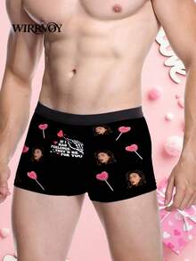 1Pc Custom Skeleton Quote Boxer Briefs For Men,Personalized Photo Underwear,Gothic Romantic Gift For Him, Pink Lollipop Design,For Husband / Boyfriend - Black - View 3