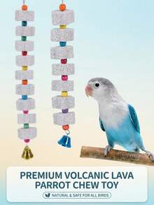 PETSIN 1pc Multi-Color Parrot Beak Grinding Calcium Stone With Bell Cage Toy, Floral Hanging Style Chew Toy, Suitable For Cockatiel, Lovebird, Parakeet, Hamster, Rabbit - Multicolor - View 2