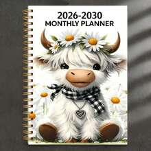 2026-2030 Calendar - 5-Year Calendar From January 2026 To December 2030, Cartoon Highland Cow Theme Cover Design, Annual Calendar Planner, Monthly Tabs, 60-Month Calendar, 5.5" X 8.3" School Supplies - Multicolor - View 1