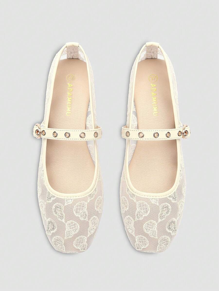 ADAMUMU New Women's Premium Fashion Comfortable Studded Flat Shoes, Reflective Shiny Metallic Rivets, Lightweight Suitable For Spring Summer Autumn Winter All Seasons, Fashionable And Comfortable For Daily And Party Wear - Apricot - View 1