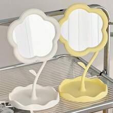 Floral Pattern Tabletop Makeup Mirror, Cute Tabletop Vanity Mirror, Tabletop Makeup Mirror With Jewelry Storage Rack, Vanity Mirror With Jewelry Tray, Rotatable Adjustable Tabletop Mirror, Makeup Mirror Suitable For Bedroom Vanity Or Makeup Table, Lightweight Travel Comb (With Built-In Mirror) - Perfect For Putting In A Handbag - Multicolor - View 4