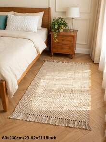 1pc Woven Tassel Rug, Brown Bohemian Rug, Soft Bedroom Living Room Dining Room Rug, Decorative Rug, Bedroom Decor, Small Rug, Rug, Home Decor, Living Room Rug, Living Room Small Rug, Bedroom Rug, Living Room Home Decor, Outdoor Rug, Washable Rug - Multicolor - View 17