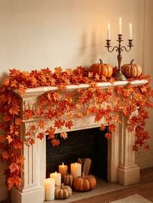 6/12pcs Artificial Fall Maple Leaf Garland,Vine Hanging Decor For Thanksgiving,Halloween,Boho Rustic Wall Decor,Autumn Home Decor,Wedding,Party Room ,Bedroom Decoration(Selecting The Accessory For Individual Does Not Include The Main Product) - Multicolor - View 2