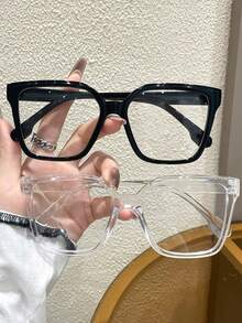 1/2 Pair Women's Geometric Pattern Transparent Glasses, Suitable For Daily, School, Office And Other Occasions - Clear - View 13