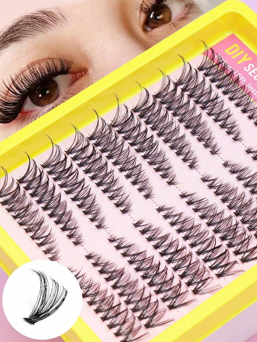 30D 200 Bundles Simulated Eyelash Extensions Natural 3D Russian Dense False Eyelashes Individual Cluster Makeup Tool Natural Clear Eyelashes Natural Curl Flared Eyelashes Soft Cross Eyelashes - C - View 1