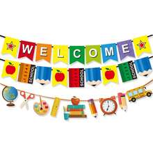 Back To School Welcome Banner Set, Colorful Apple Pencil Flag Garland, First Day Of School Classroom Wall Decor Teacher Party Supplies - Multicolor - View 2