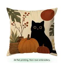 4 pièces/1 pièce Taie d'oreiller motif chat noir d'automne sans insert, taie d'oreiller imprimée sur un seul côté, convient pour le salon, la chambre, la décoration de la maison, taie d'oreiller toutes saisons - Multicolore - Voir 11