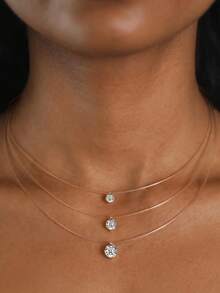 ConiiW Kalung Tali Pancing Transparan Sederhana dan Klasik Terbuat dari Perak Sterling 925 dan Moissanite 1 Karat, Unisex dan Cocok untuk Dipakai Sehari-hari. - Perak - View 6