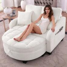 Multifunctional Sofa, 2-In-1 Sofa Bed, Storage Ottoman, Breathable Skin- Fabric, - Eucalyptus Wood, Suitable For Small Living Rooms, Studies, And Bedrooms. - 米色 - 查看 5