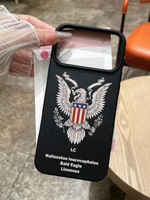 1pc American Bald Eagle Emblem Print Matte Black Faux Leather Phone Case, Patriotic Eagle Design With Shield And Stars, Printed With "Bald Eagle Linnaeus" Scientific Name, Scratch-Resistant And Shockproof, Suitable For Daily Use, Also A Great Gift For Independence Day, July 4th National Day, National Celebrations And Bird Enthusiasts - Black - View 2