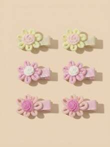 6pcs/Set Baby Girl Pink & Light Yellow Cute Flower Hair Clips For Photography, Wedding, Party, Daily Wear, New Year, Valentine's Day, Back To School - Multicolor - View 4