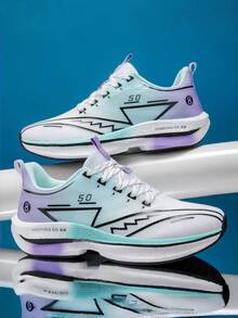 STARNOVO Zapatillas de running unisex con tecnología de placa de carbono para maratón, zapatillas deportivas de maratón con absorción de impactos, zapatillas de running casuales de fibra de carbono para adolescentes, zapatillas deportivas casuales de moda, transpirables, antideslizantes y duraderas con suela blanda y diseño de color degradado clásico (EUR36-45) - Ver 4