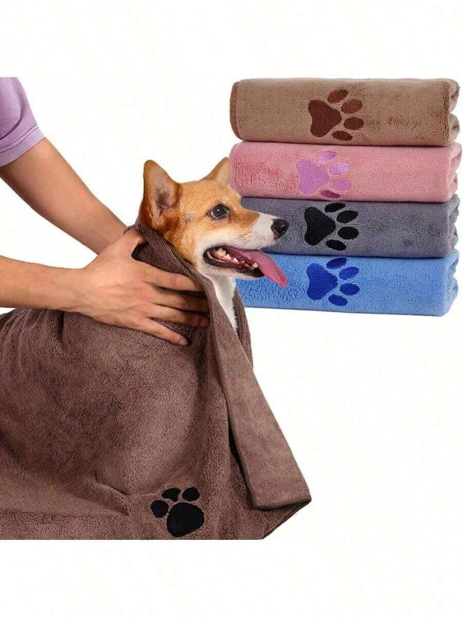 Super Absorbent And Quick-Drying Pet Towel, Made Of Microfiber, Suitable For Pet Bathing And Dog Grooming, With Embroidered Patterns. - Multicolor - View 1