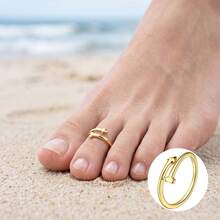 1 Pieza Anillos para los Dedos de los Pies para Mujeres Chapados en Oro de 18K Simples con CZ Banda Triple Abierta Anillos Ajustables para los Dedos de los Pies Joyería de Verano para la Playa para Mujeres y Hombres - Dorado - View 5