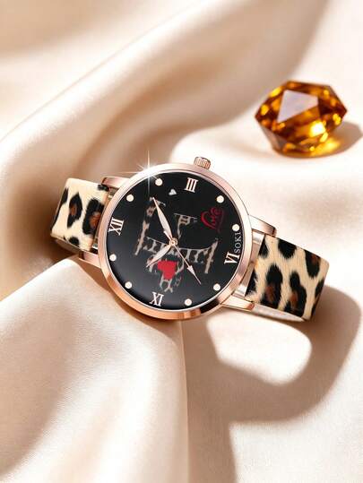 SOKI Reloj de mujer, esfera redonda personalizada y de moda, correa de PU con estampado de leopardo, movimiento electrónico y pantalla con manecillas, reloj de cuarzo clásico y casual para mujer, uso diario, temporada de regreso a clases, cronometraje, regalo de cumpleaños, también una opción ideal para ti o tus amigos