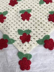 Cute Countryside Style Women Bandana,Beige Knitted Floral Hollow Tie Triangle Scarf Hair Accessories Hair Bands Headbands Head Wrap Summer Outfits - Red - View 4