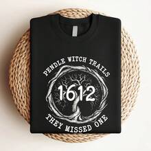 Women's Pendle Witch Trials 1612 Print T-Shirt In Black - Black - View 3