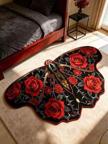 1pc Red And Black Butterfly Floor Mat, Thickened Carpet, Decorative Rug, Bedroom Decor, Small Rug, Carpet, Home Decor, Living Room Rug, Living Room Small Rug, Bedroom Rug, Living Room Home Decor, Outdoor Rug, Washable Carpet, Graduation Season Gift - Red and Black - View 2