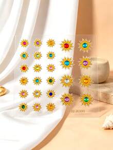 1 Peça Adesivo de Strass com Tema de Pôr do Sol Brilhante para Decoração Facial, Cristal Multicolorido + Padrão de Nuvem Degradê, Joia Facial Autoadesiva para Festival de Música, Festa de Verão, Halloween, Carnaval, Fotografia, Evento de Casamento e Ocasiões com Tema Boêmio - Multicolorido - Visão 7