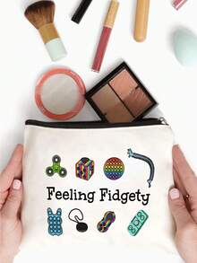 Themed Cosmetic & Accessory Storage Pouch - Designed For Fidget Spinners And Sensory Needs, Beige Storage Box, Suitable For Storing Small Tools, Supplies, Travel Essentials, Themed Design, Hand Washable, Suitable For Students And Professionals Make Up Bag - Multicolor - View 4