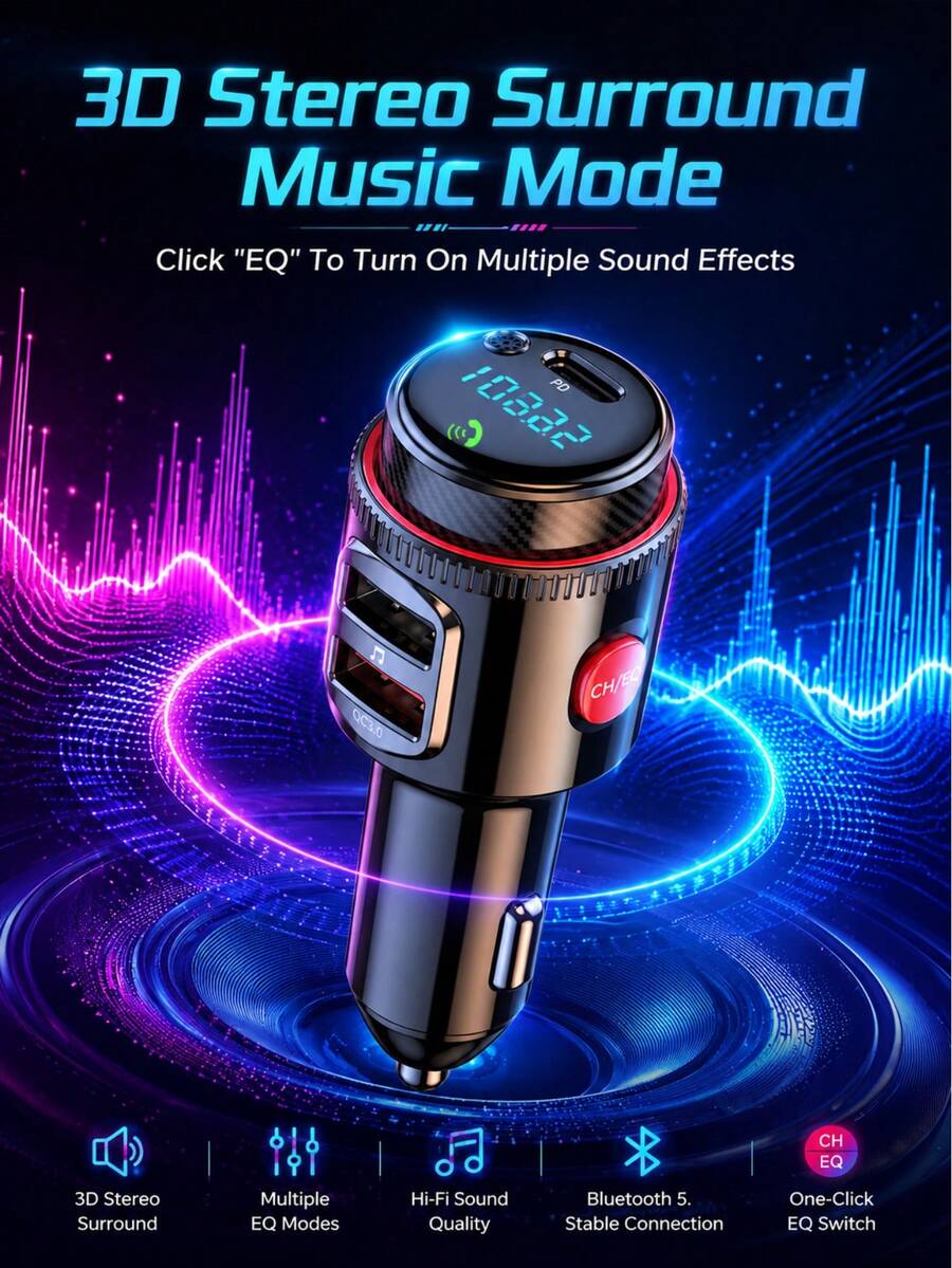 XF.Meraki Car FM Transmitter, Bluetooth 5.4, Wireless Audio And Hands-Free Calling, For Car Stereo Systems - A - View 1