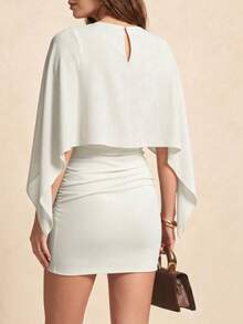 Vestido casual de verano elegante negro de unicolor con mangas de murciélago, patchwork, ligero, 2 en 1/deconstruido, para noche, cita, vacaciones, cumpleaños y fiesta - Blanco - Ver 4