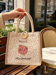 Cute Linen Casual Tote Bag, Reusable And Foldable. Suitable For Commuting, School Or Shopping, Can Be Used As Thank You Gift And Teacher's Day Gift - Multicolor - View 3