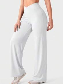 High Waist Solid Color Soft Summer Tummy Control Non-See-Through Yoga Outdoor Casual Pants - Light Grey - View 7