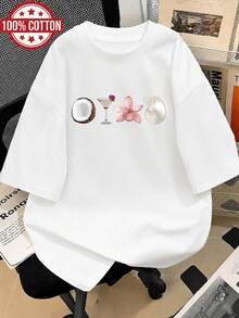 Pink Leopard Print Women's Cotton Long Sleeve Round Neck T-Shirt. Cute, Stylish, Versatile And Perfect For Commuting. - White - View 1